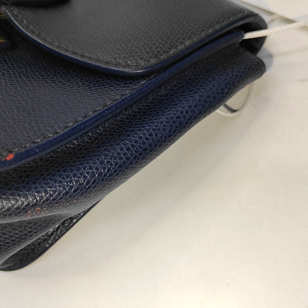 FURLA Metropolis Dark Blue Leather Grooved Handbag with Sling and Shoulder Golden hardware-(SKU)-929659818