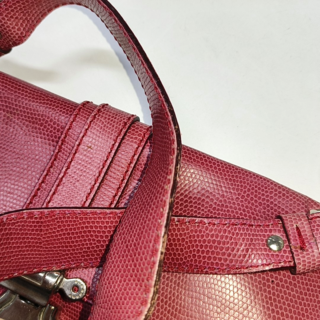 BURBERRY Red Cowhide Embossed Shoulder Bag Tote Silver Hardware-(SKU)-928563763