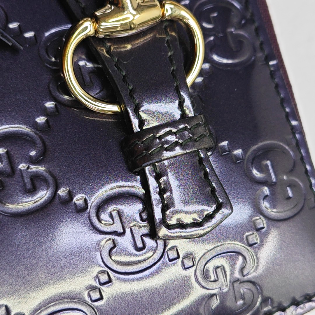 GUCCI Purple Cowhide Monogram Embossed Wallet Golden hardware-(SKU)-947213234
