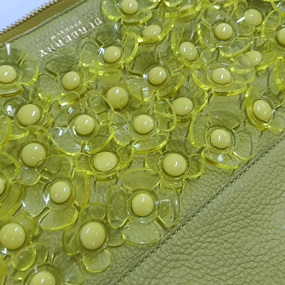 BURBERRY Yellow Green Leather Studs Embellished Shoulder Bag Crossbody Golden hardware Removable shoulder strap-(SKU)-954809975