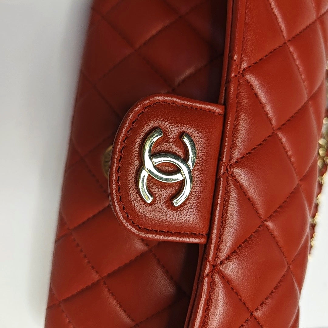 CHANEL CLASSIC FLAP Brick Red Lamb Skin Quilted Shoulder Bag Crossbody with Gold Hardware 31 Clasp-(SKU)-968214539