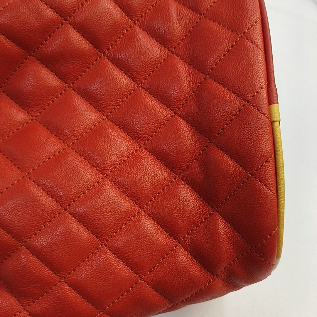 CHANEL DRAWSTRING Orange Lamb Skin Quilted Crossbody Shoulder Bag Tote Bag Silver Hardware 23K Clasp Removable Strap-(SKU)-946532284