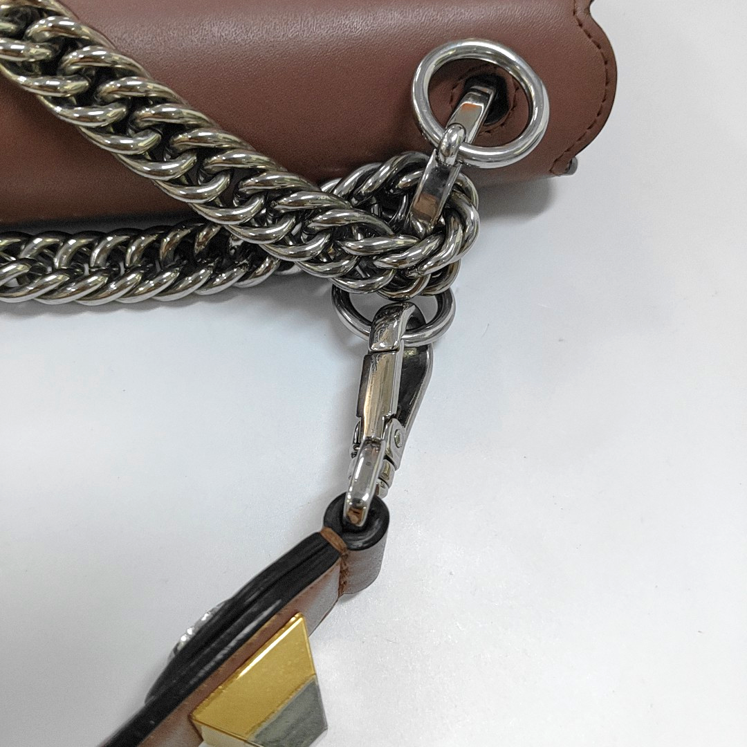 FENDI Kan I Medium size Beige Cowhide Stud Crossbody Single Shoulder Handbag Tote Silver Green Hardware-(SKU)-955840718
