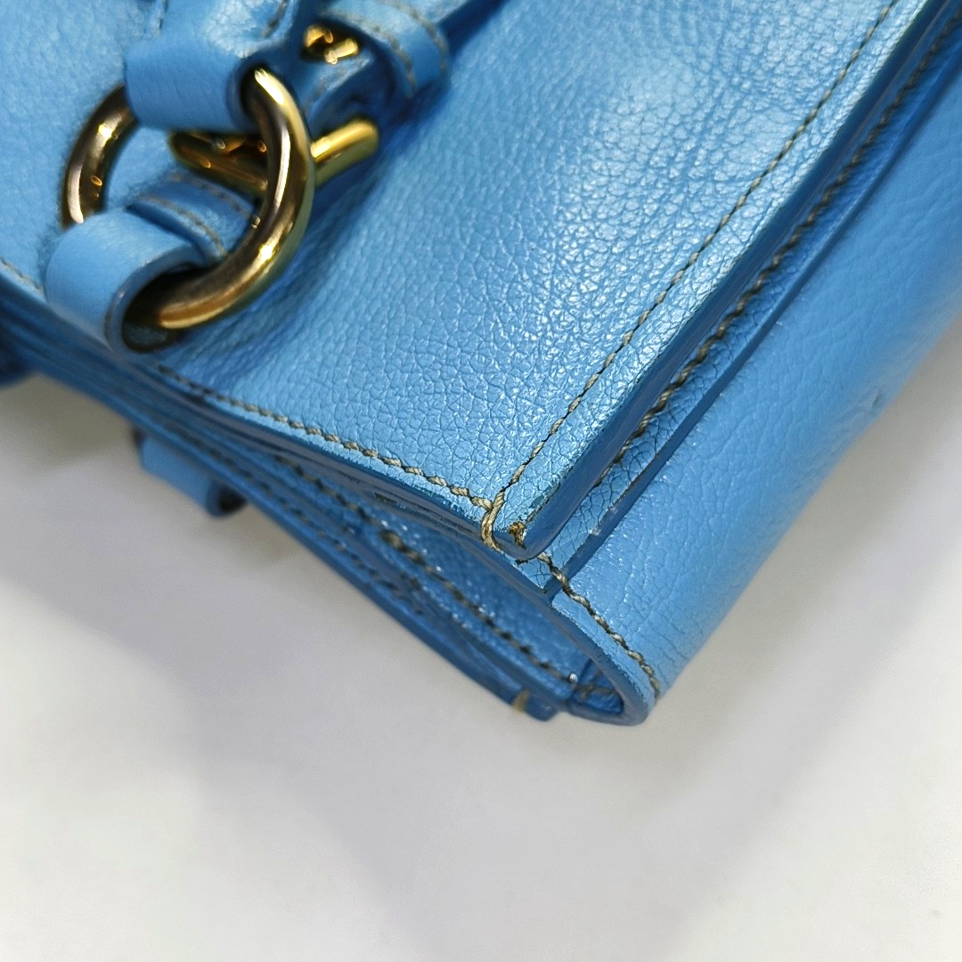 Miu Miu Madras Blue Cowhide Studs Single Shoulder Bag Tote Bag Crossbody Bag Golden hardware Removable shoulder strap-(SKU)-954293190