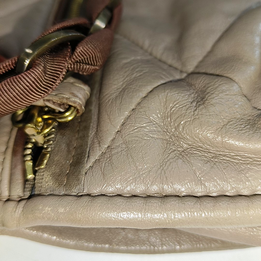 LANVIN Grey Leather Quilted Single Shoulder Bag Gold Brown Hardware-(SKU)-14232379