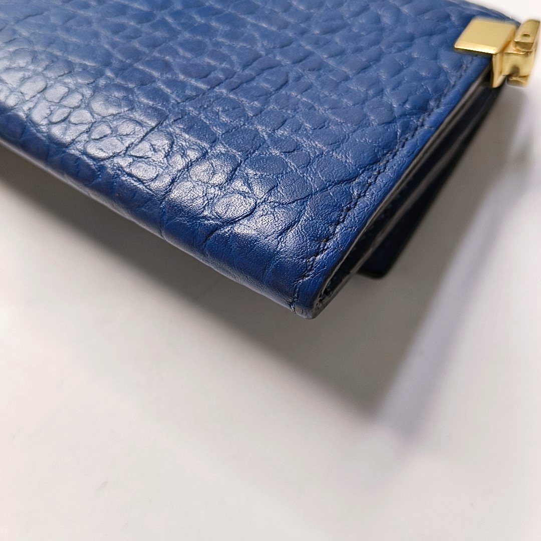 BURBERRY Langley Dark Blue Cow Leather Embossed Wallet Golden hardware-(SKU)-947970843