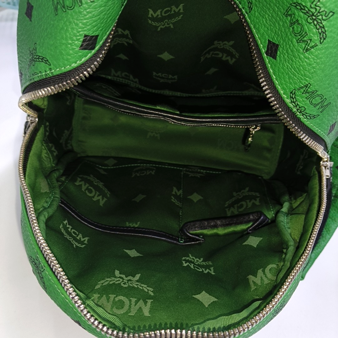 MCM STARK Small size Green Coated Canvas Monogram Studs Backpack Handbag Silver Hardware Sub-bag-(SKU)-940018584