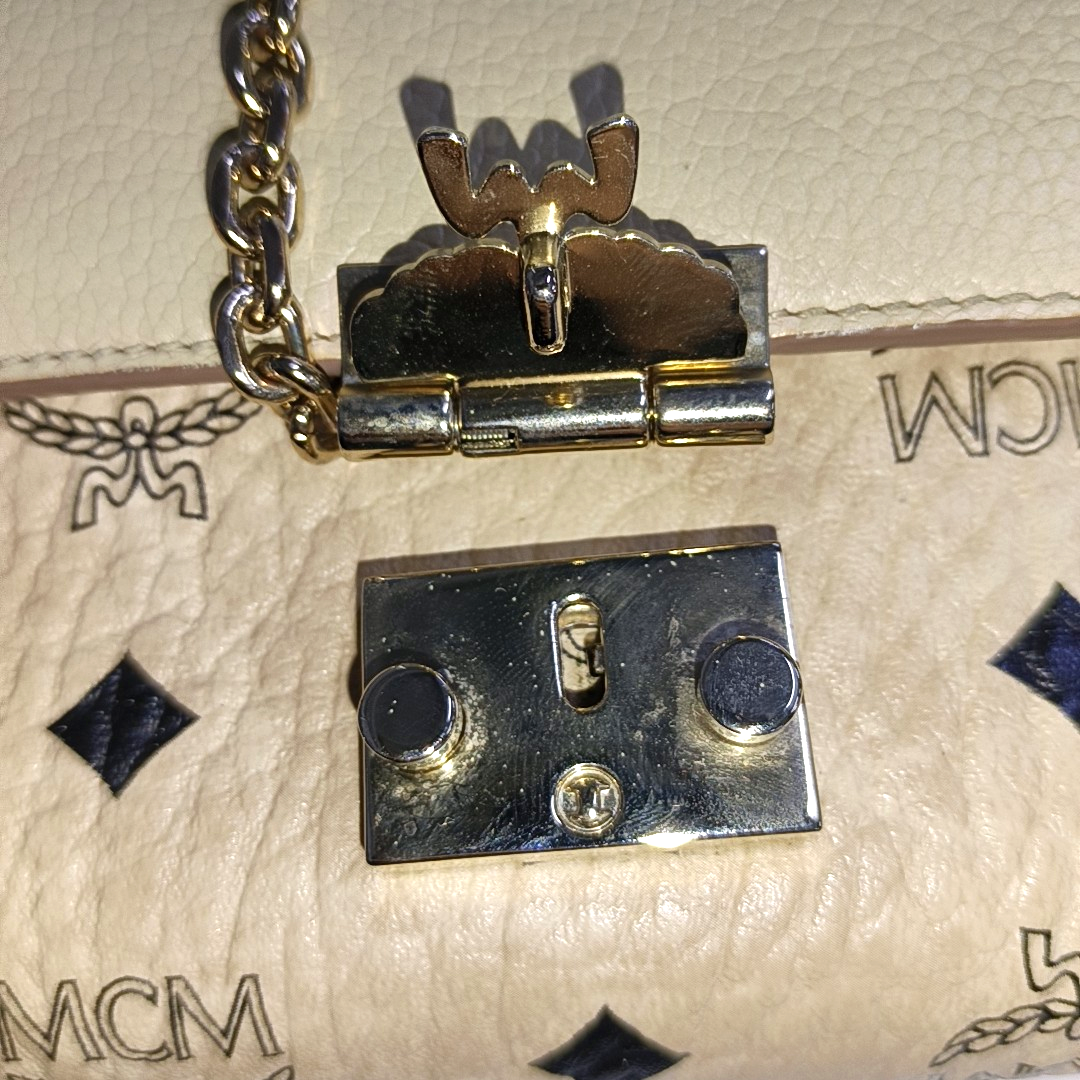 MCM MILLIE Khaki Coated Canvas Monogrammed Bay Laurel Buckle Crossbody Shoulder Bag Golden hardware Removable shoulder strap-(SKU)-935170970