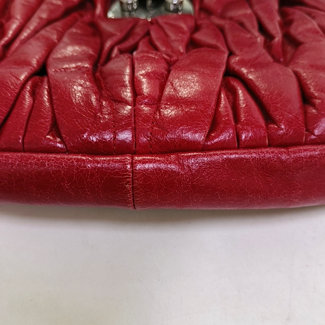 Miu Miu Miu Coffer Red Lamb Leather Quilted Woven Single Shoulder Bag Handbag Crossbody Silver Hardware Removable shoulder strap-(SKU)-959188889