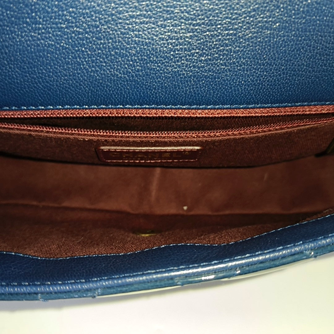 CHANEL CLASSIC FLAP Deep Blue Patent Leather Quilted Crossbody Shoulder Bag with Golden Hardware, 21K-(SKU)-969955803