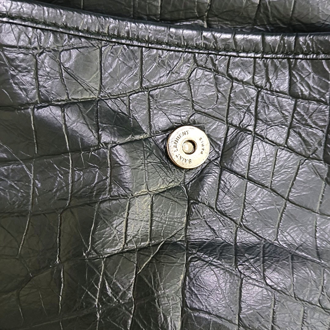 YSL NIKI Small Dark Grey Calfskin Plaid Quilted V-Shape Shoulder Bag Palladium Hardware-(SKU)-966844525