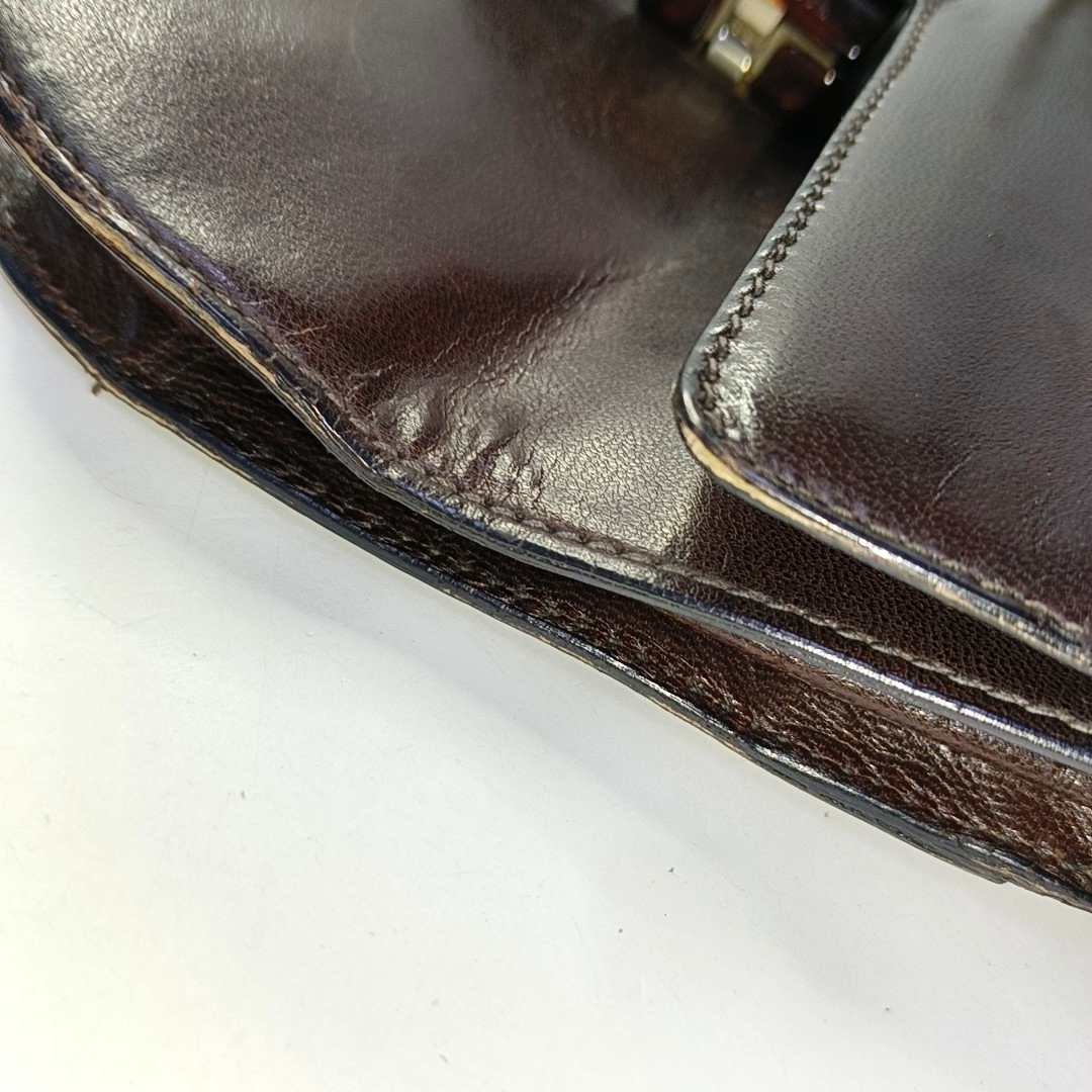 PRADA Dark Brown Leather Handbag Brown Hardware-(SKU)-954064287