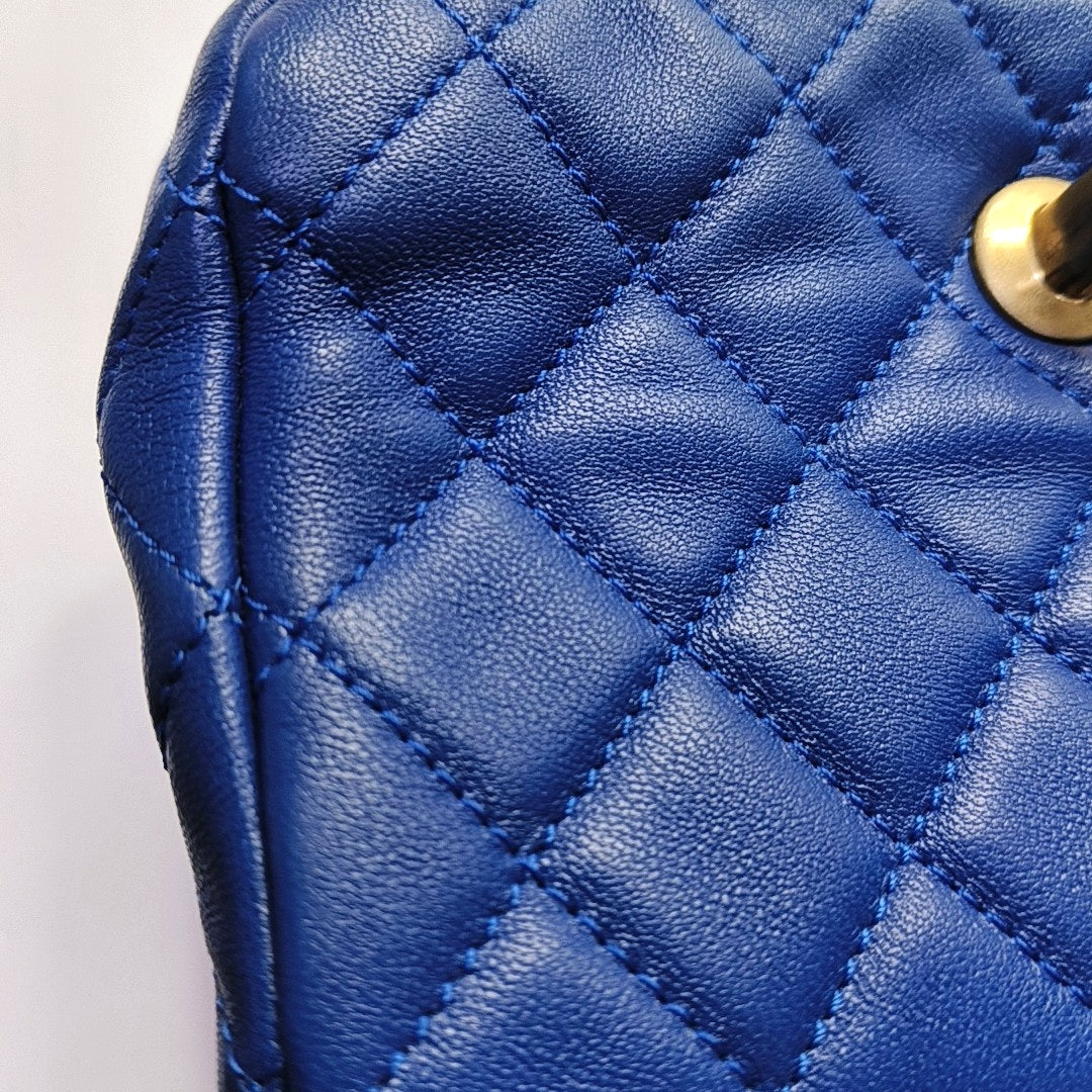 CHANEL CLASSIC FLAP Mini Blue Lamb Leather Grained Quilted Fat Boy Crossbody Bag Single Shoulder Bag with Gold Hardware 30 opening-(SKU)-969459485