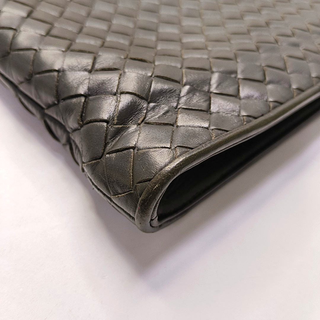 BOTTEGA VENETA Dark grey leather woven clutch Black hardware-(SKU)-950533562