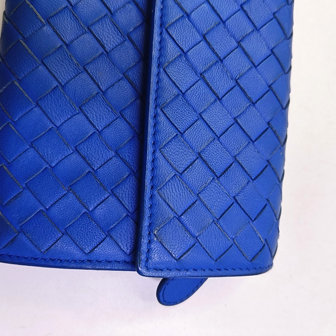 BOTTEGA VENETA Blue sheepskin woven wallet Silver Hardware-(SKU)-942953216