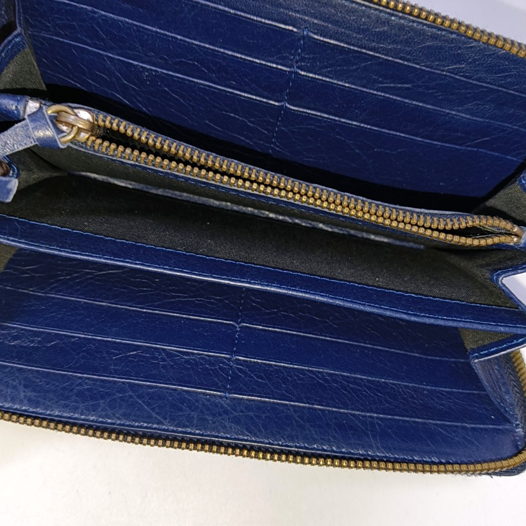BALENCIAGA Classic City Dark blue cowhide studded biker bag wallet Golden hardware-(SKU)-942566519