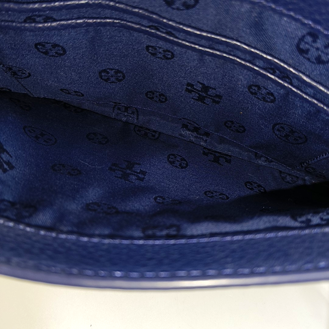TORY BURCH Dark Blue Leather Shoulder Tote Crossbody Bag Golden hardware Removable shoulder strap-(SKU)-14258983