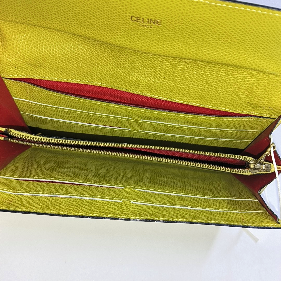 CELINE Yellow Cow Leather Embossed Wallet Golden hardware-(SKU)-944838717