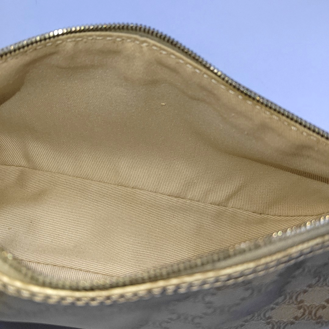 CELINE Khaki Coated Canvas Triumph Grained Shoulder Bag Handbag Golden hardware-(SKU)-942940158