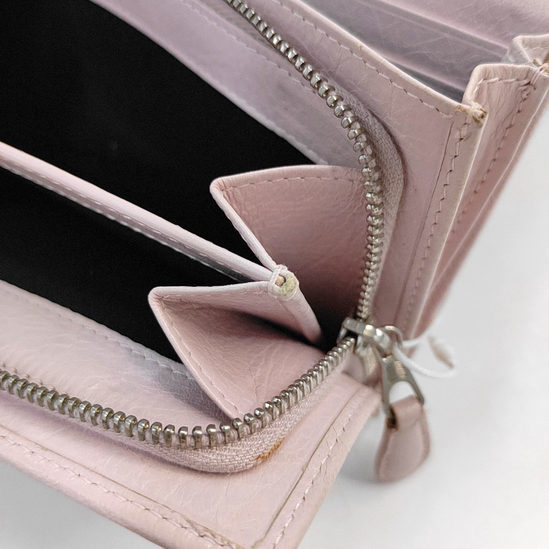 BALENCIAGA Classic City Light Pink Lamb Leather Stud Biker Wallet Silver Hardware-(SKU)-954228884