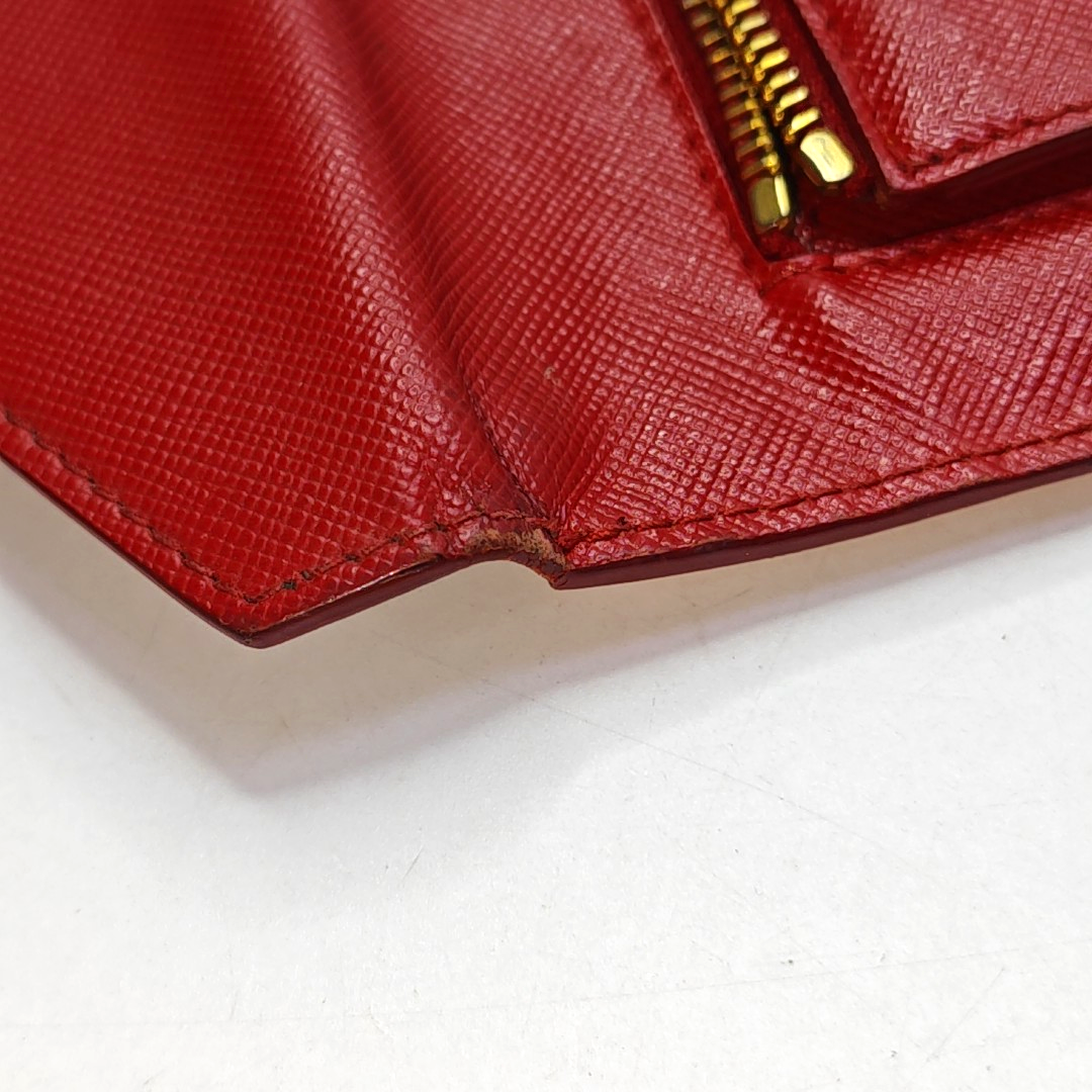 PRADA Red cowhide logo cross-grain wallet Golden hardware-(SKU)-936291107
