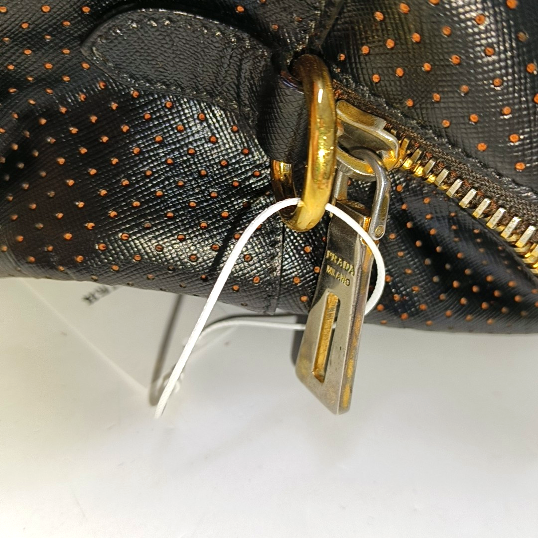 PRADA Promenade Black Leather Cut-Out Handbag Golden hardware-(SKU)-954408142