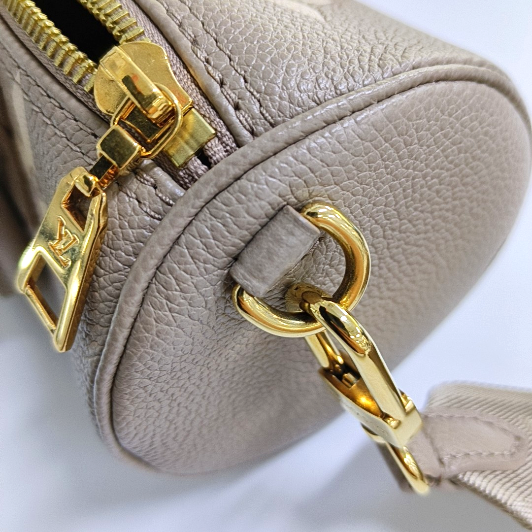 LOUIS VUITTON PAPILLON BB Elephant Gray Leather Grained Papillon Shoulder Bag Crossbody Bag with Detachable Strap-(SKU)-964377475