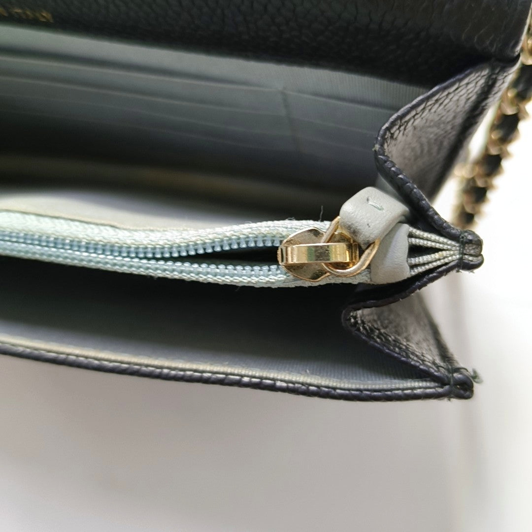 CHANEL THREAD AROUND Navy Blue Grained Calfskin Quilted Chevron Single Shoulder Bag Crossbody Bag Gold Blue Hardware 25 Clasp-(SKU)-968245973