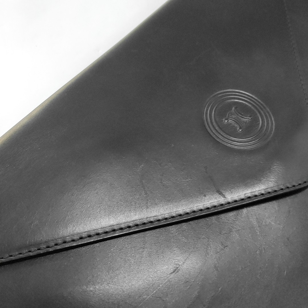 CELINE Black Leather Embossed Clutch Golden hardware-(SKU)-960199598
