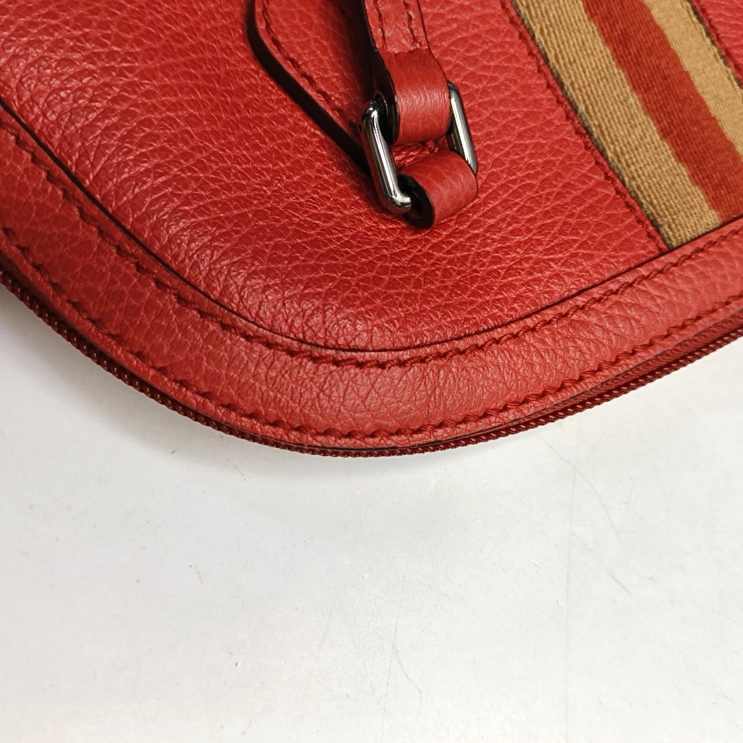 GUCCI DOME Red Cow Leather Striped Strap Single Shoulder Bag Handbag Crossbody Bag Silver Hardware Removable shoulder strap-(SKU)-960336464