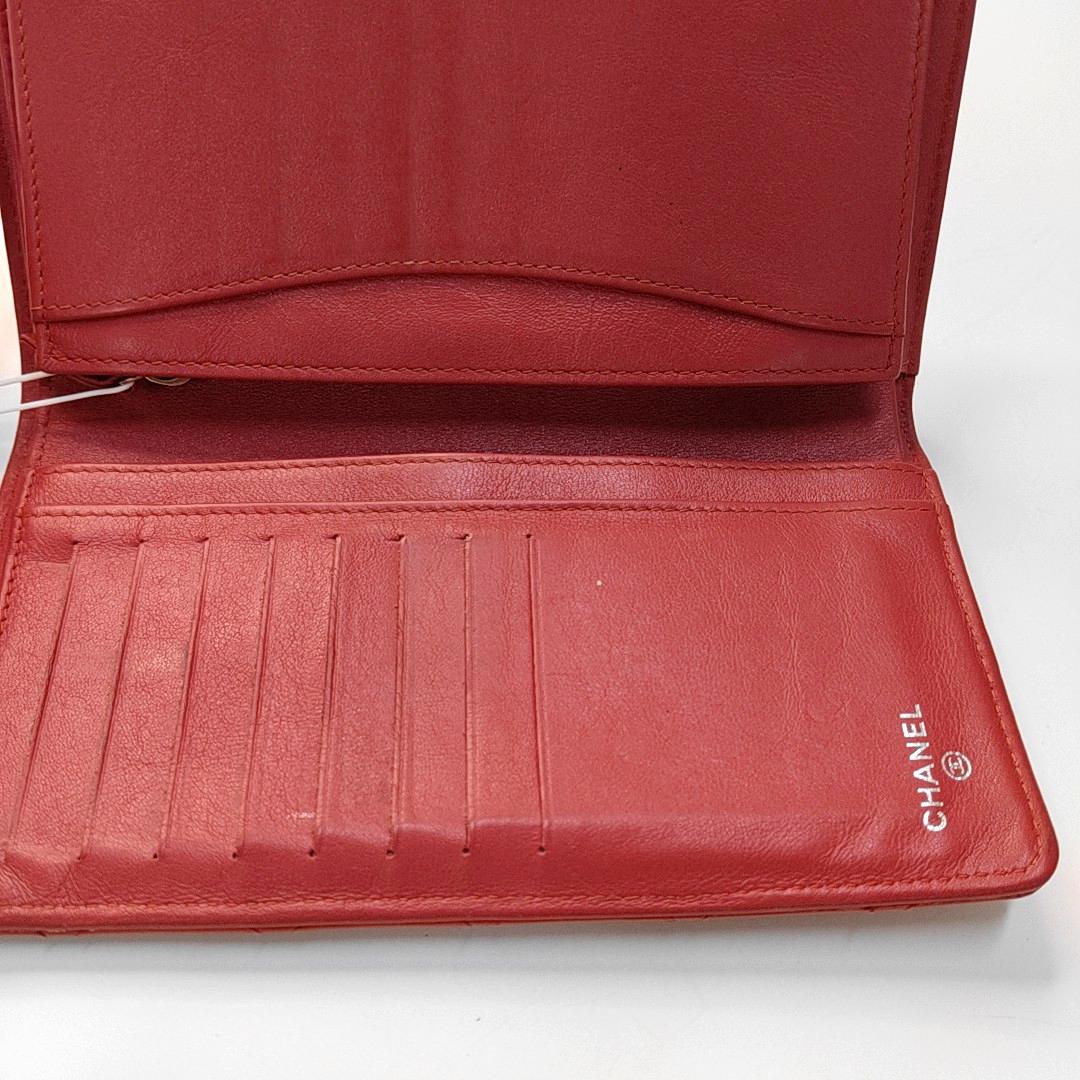 CHANEL Red Cowhide Diamond Quilted Wallet Red Hardware 16nan-(SKU)-959584010