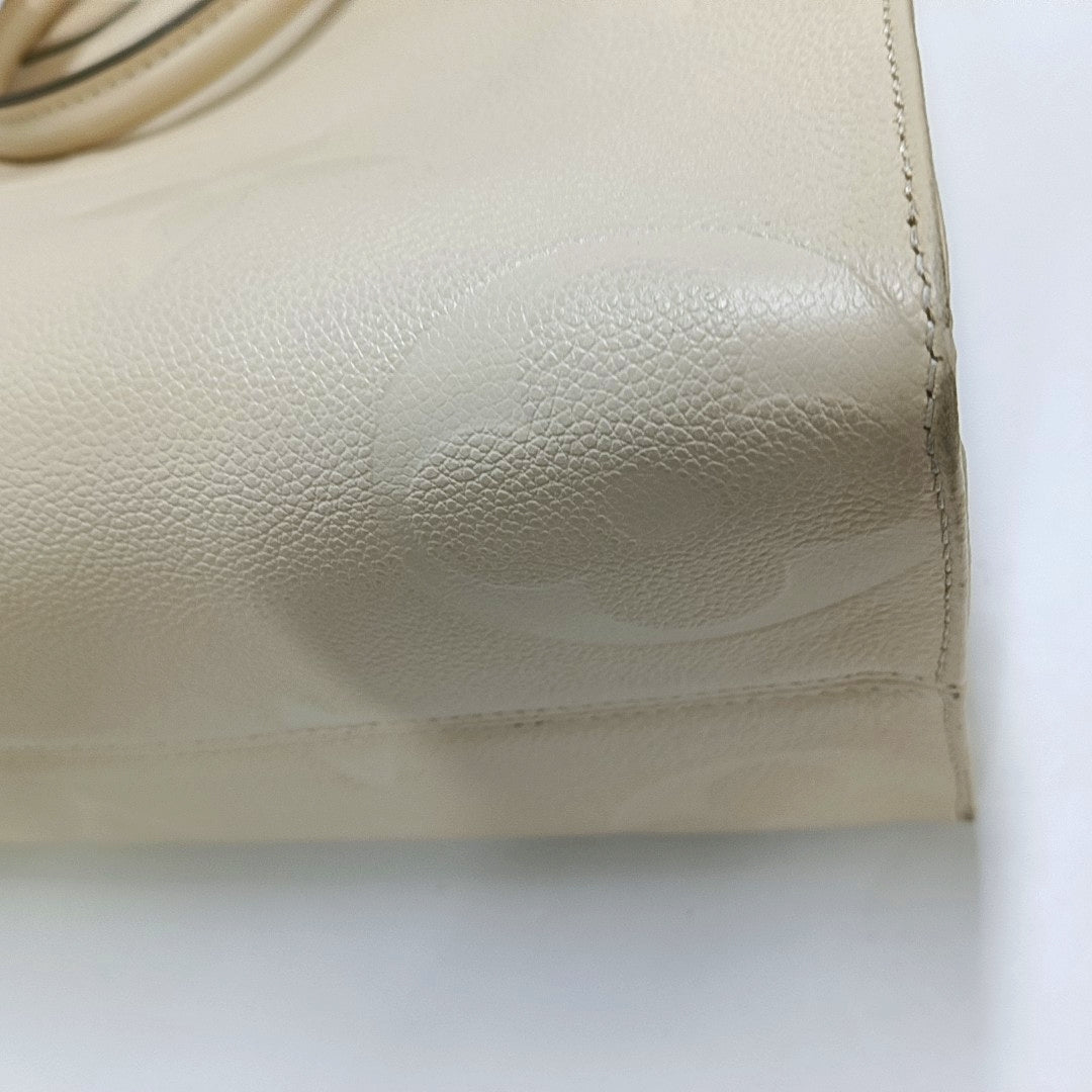 LOUIS VUITTON ONTHEGO Medium-sized Beige Leather Monogram Embossed Jungle Bag Shoulder Bag Tote Bag Golden Hardware-(SKU)-966297097