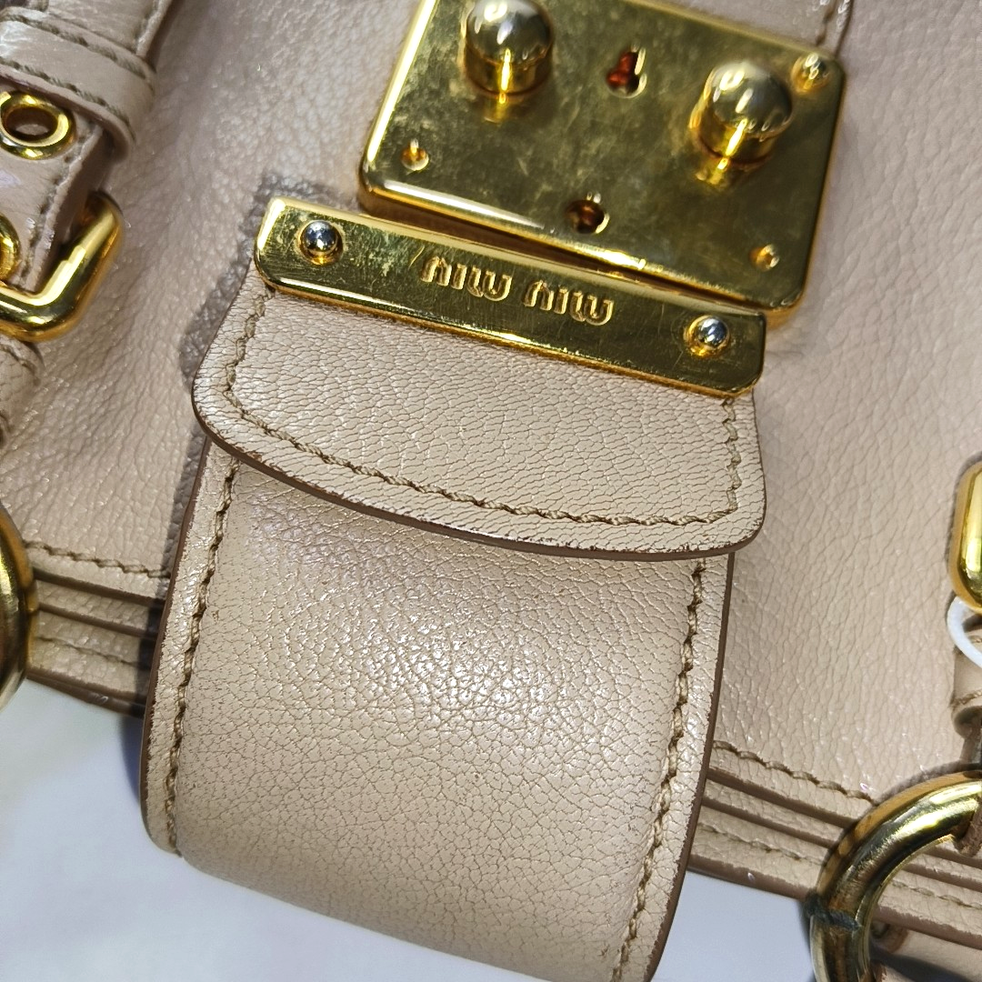 Miu Miu Tote bag Nude Pink Leather Single Shoulder Bag Tote Bag Golden hardware Removable shoulder strap-(SKU)-951760911