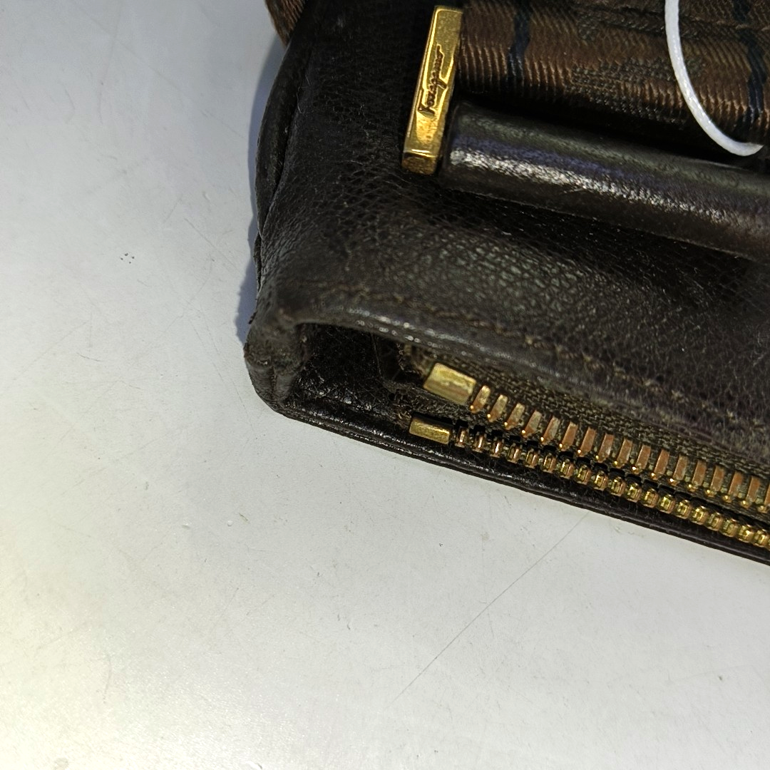 FERRAGAMO Dark Brown Calfskin Single Shoulder Tote Bag Crossbody Bag Golden hardware-(SKU)-943478247