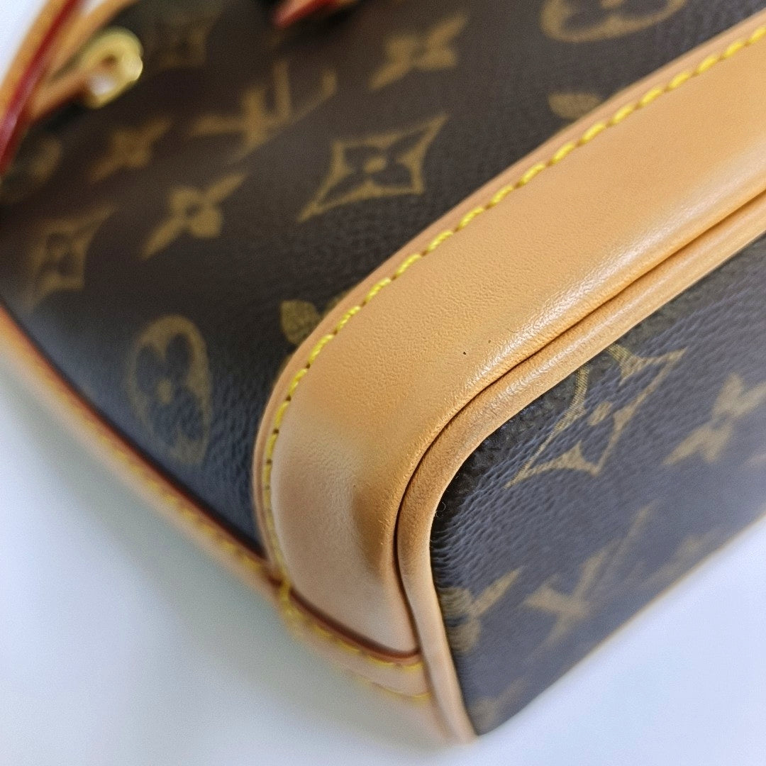 LOUIS VUITTON NOÉ Nano Brown Coated Canvas Monogram Bucket Bag Crossbody Handbag Single Shoulder Bag Removable Strap Gold Hardware 2 Removable Straps-(SKU)-968563744