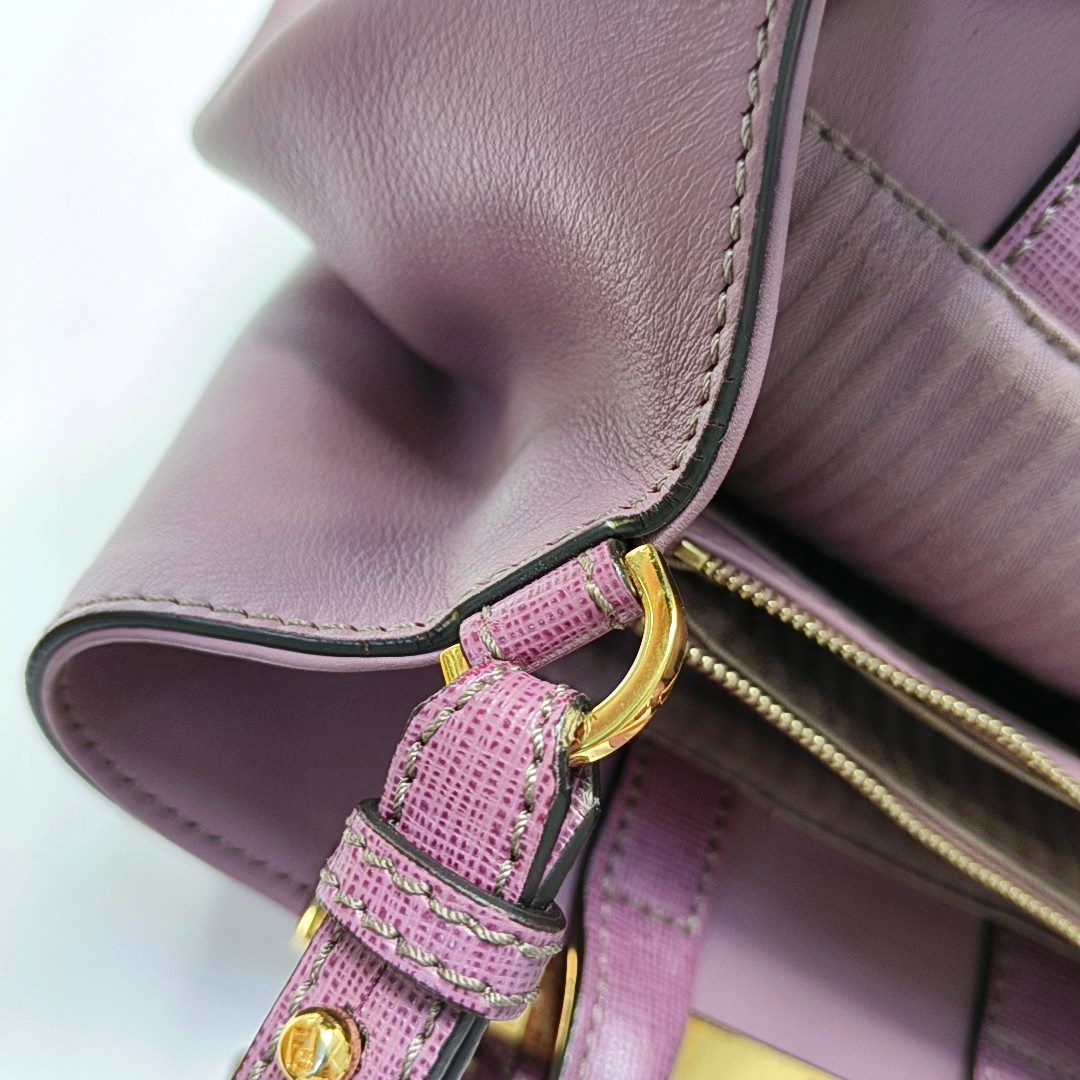 FENDI 2 Jours Small size Purple Leather Crossbody Handbag Single Shoulder Silver Hardware Removable shoulder strap-(SKU)-947556530