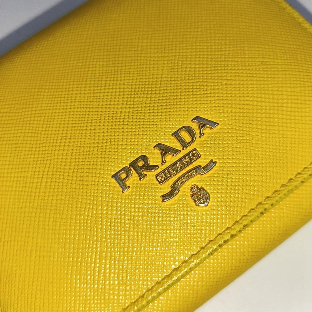 PRADA Yellow Cowhide Cross Grain Wallet Golden hardware-(SKU)-938135493