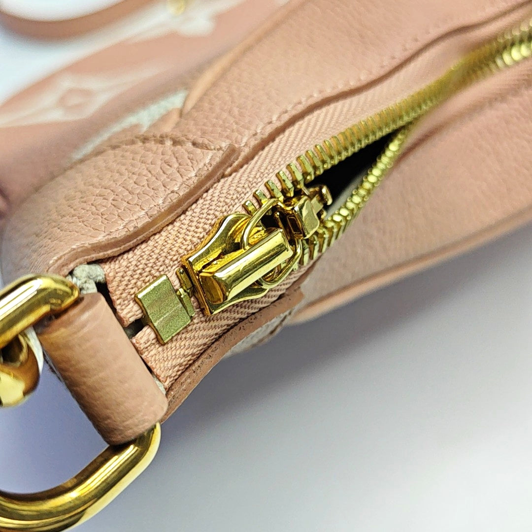 LOUIS VUITTON BAGATELLE Pink Calfskin Monogram Embossed Shoulder Bag Crossbody Tote Bag Gold Hardware 2 Removable Straps-(SKU)-969784927
