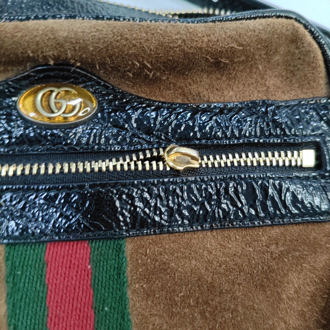 GUCCI Ophidia mini Brown Suede Leather Striped Webbing Single Shoulder Bag Crossbody Bag Golden hardware-(SKU)-953950418