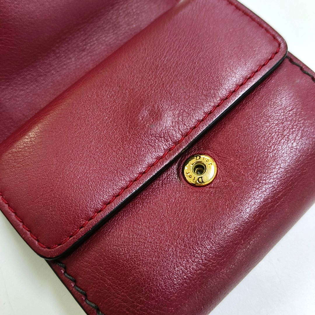 DIOR Burgundy Calfskin Leather Wallet Golden hardware-(SKU)-956370493