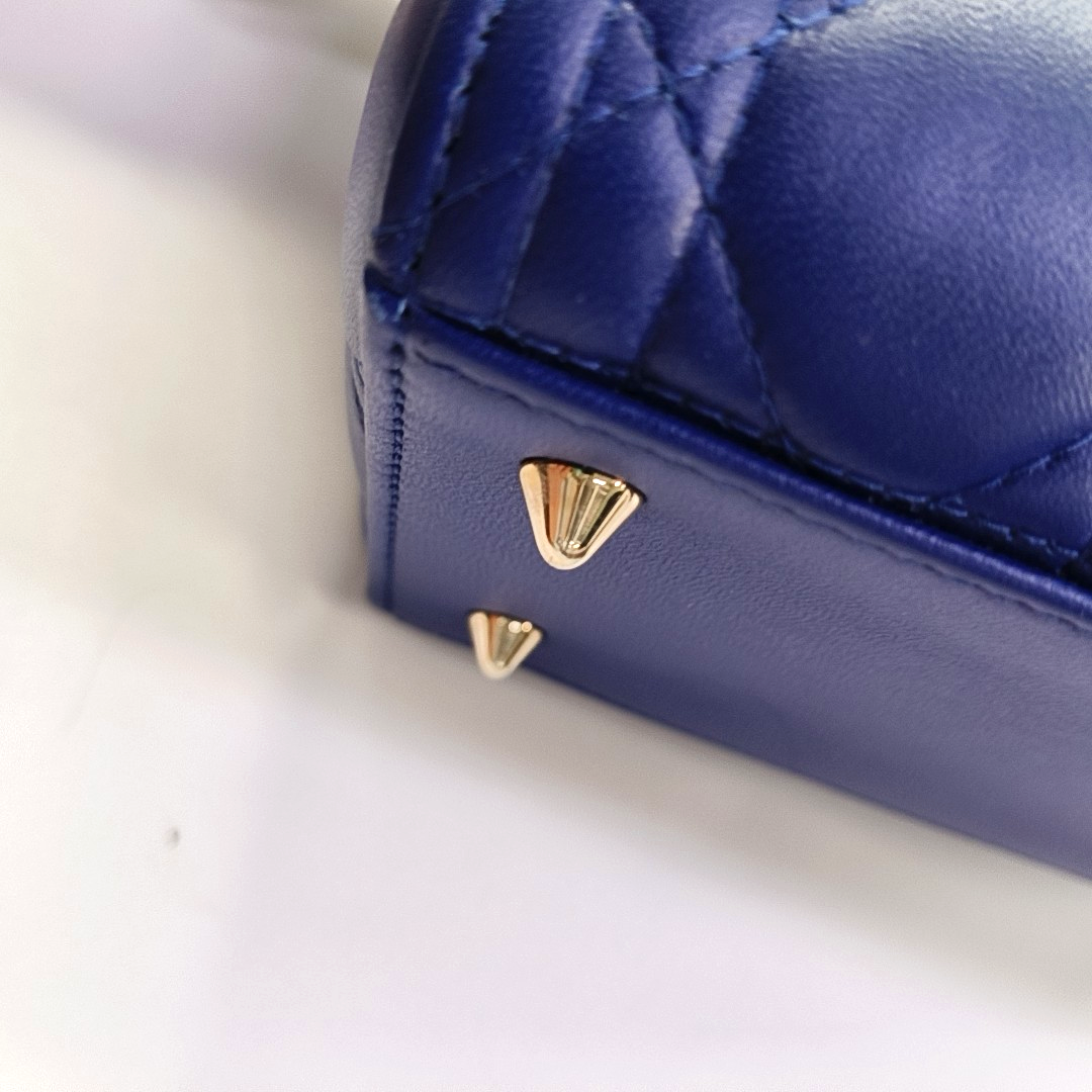 DIOR Lady Dior Medium Size Blue Lamb Skin Quilted Dior Bag Crossbody Shoulder Bag with Detachable Strap-(SKU)-958282075