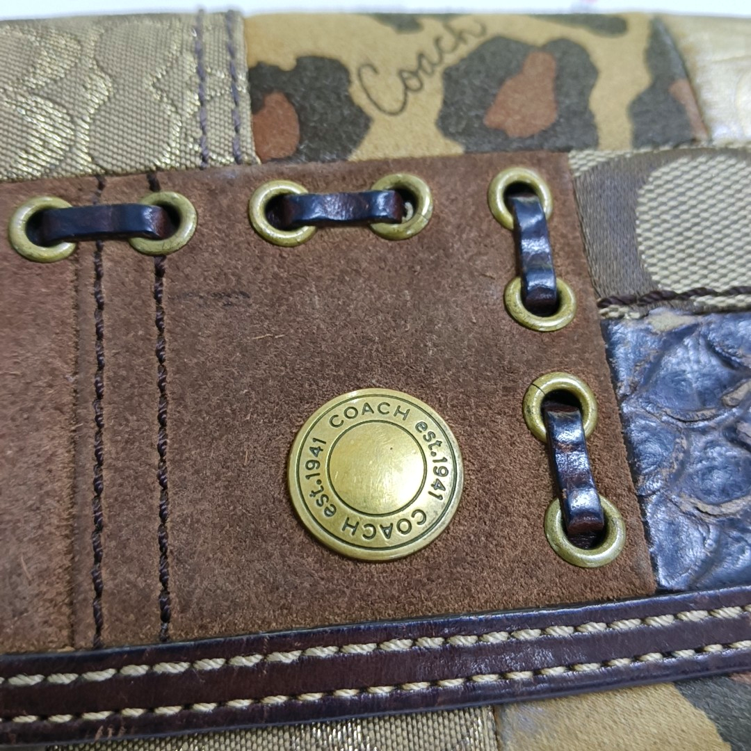 COACH Brown Mixed Material Monogrammed Textured Wallet Golden hardware Vintage model-(SKU)-950089793