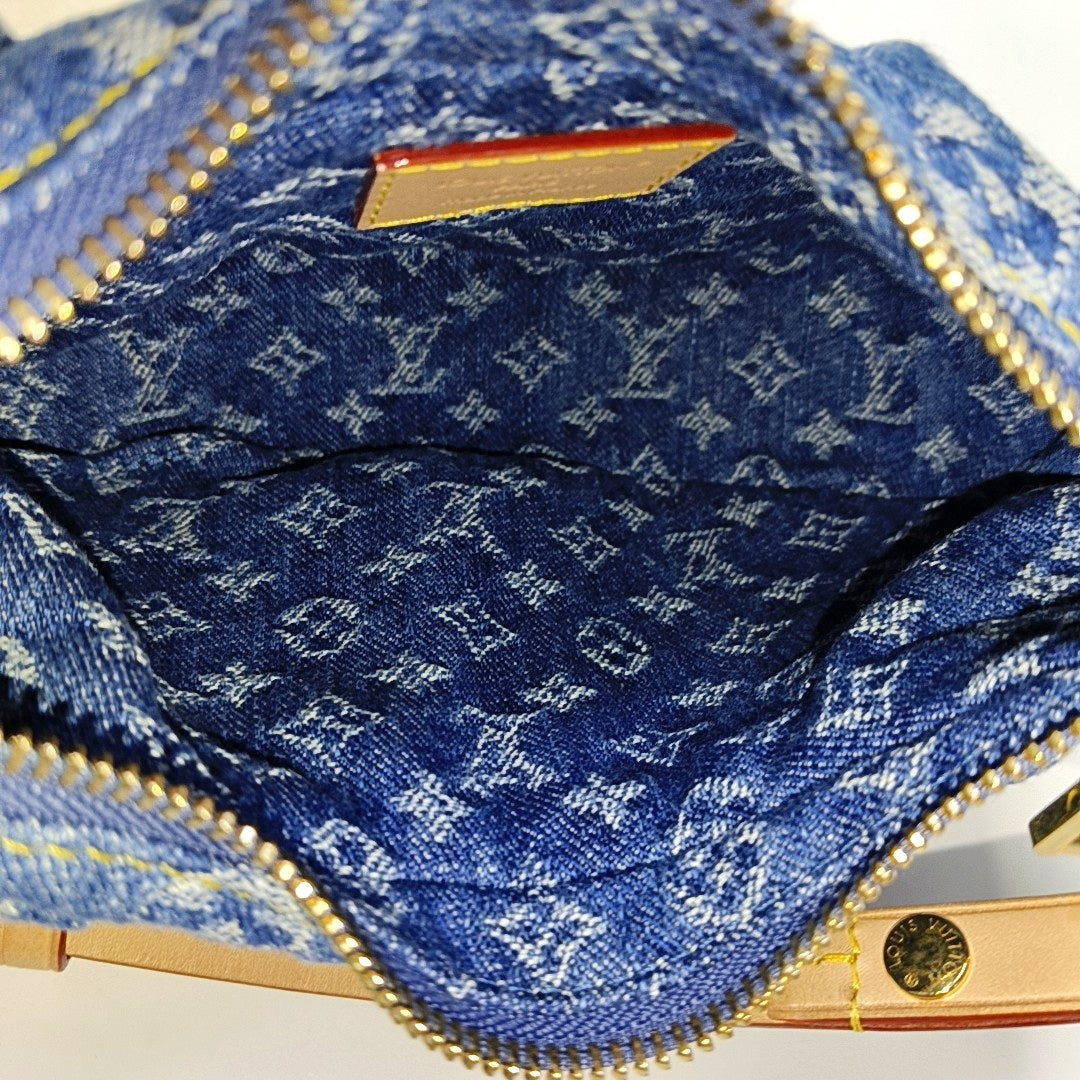 LOUIS VUITTON POCHETTE VALLEY Blue Denim Monogram Jacquard Handbag Shoulder Bag Gold Hardware Detachable Strap-(SKU)-969614948