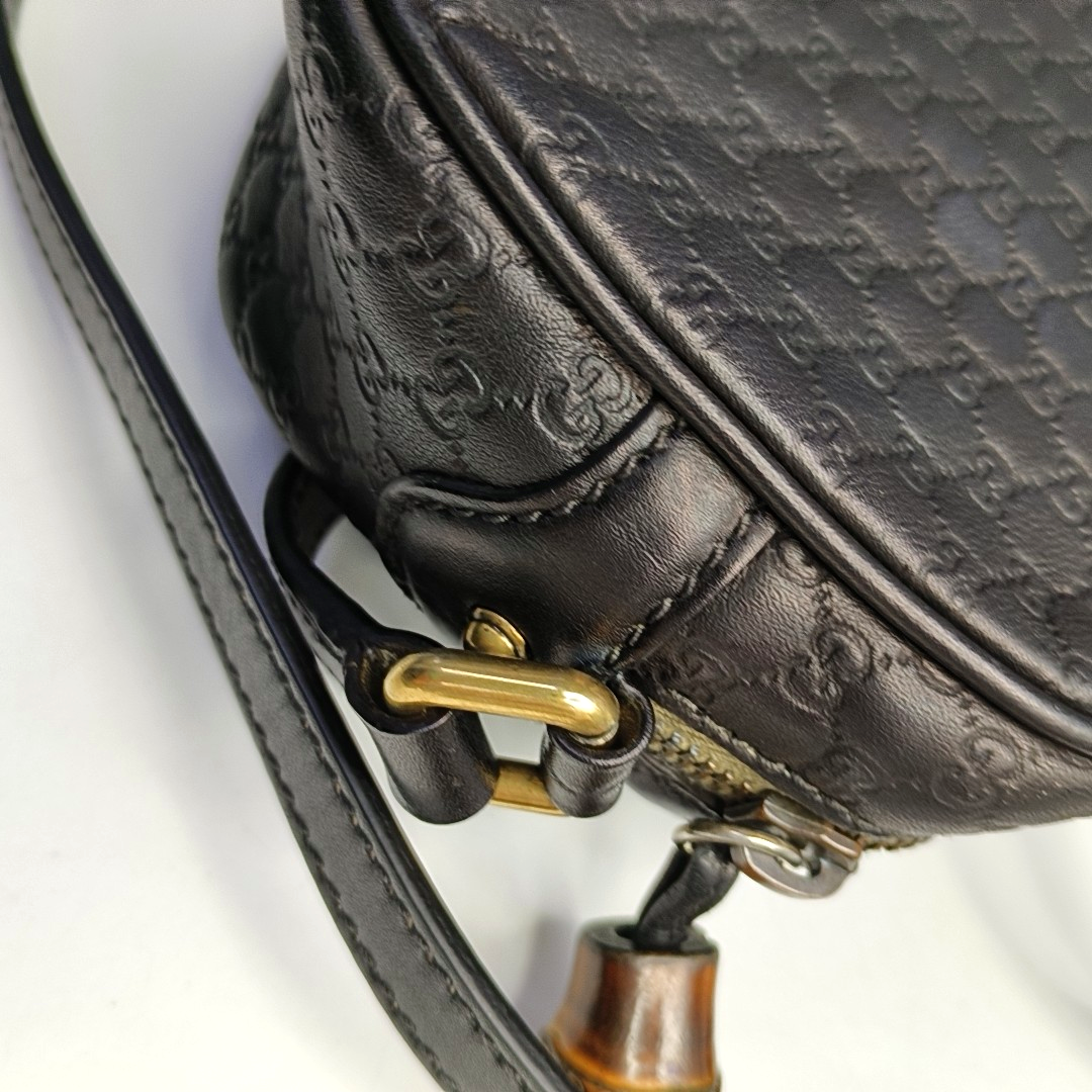 GUCCI Microguccissima Black Calfskin Monogram Embossed Bamboo Bag Single Shoulder Bag Crossbody Bag Golden hardware-(SKU)-951187178