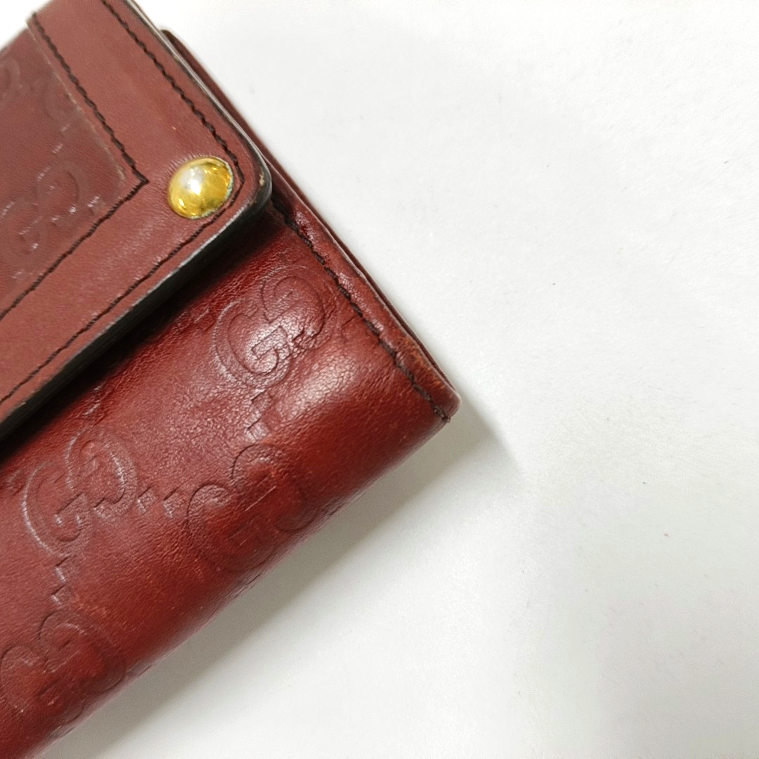 GUCCI Red Cowhide Monogrammed Embossed Wallet Golden hardware-(SKU)-946774567