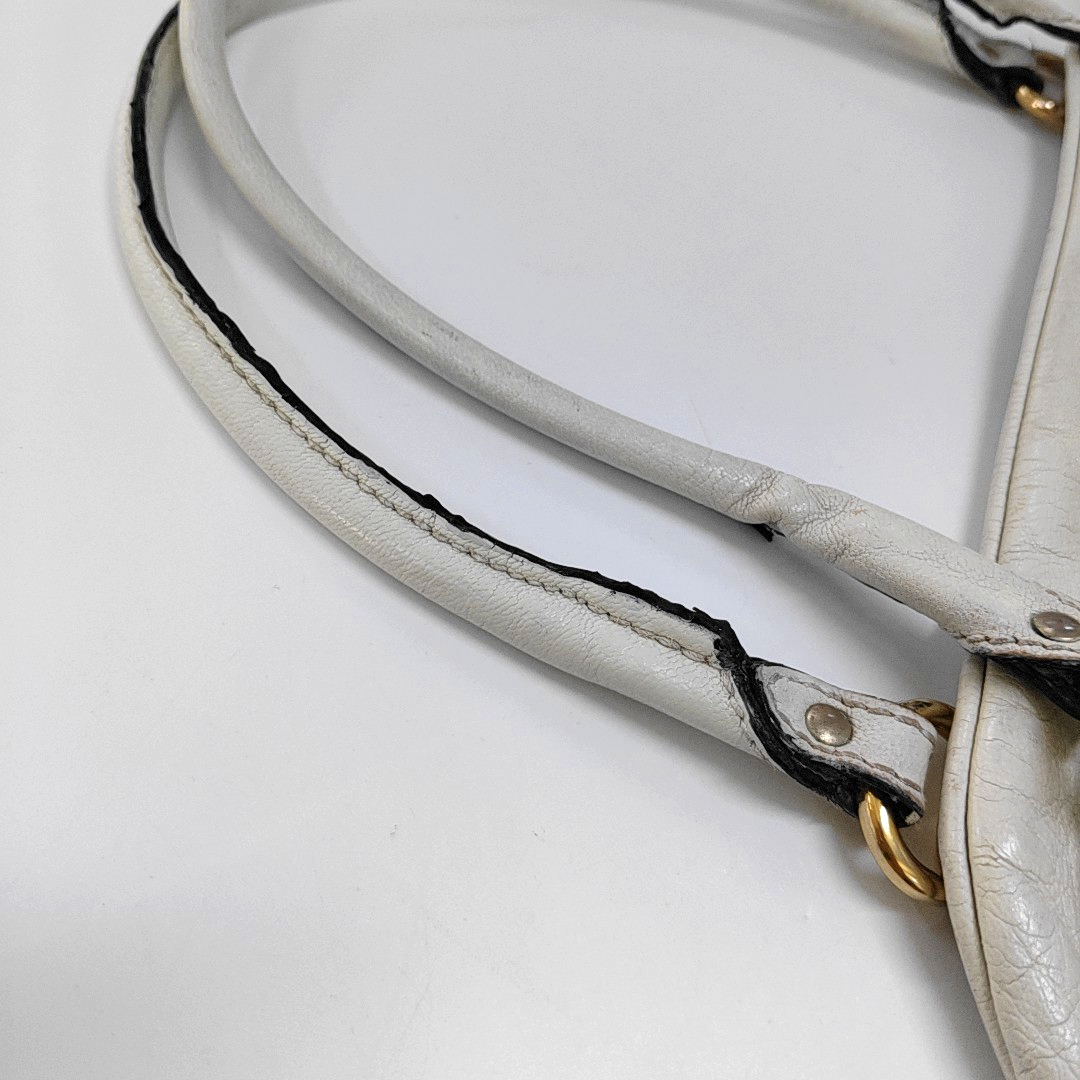 GUCCI Tote bag White leather bamboo harness buckle single shoulder bag handbag Golden hardware-(SKU)-957008402