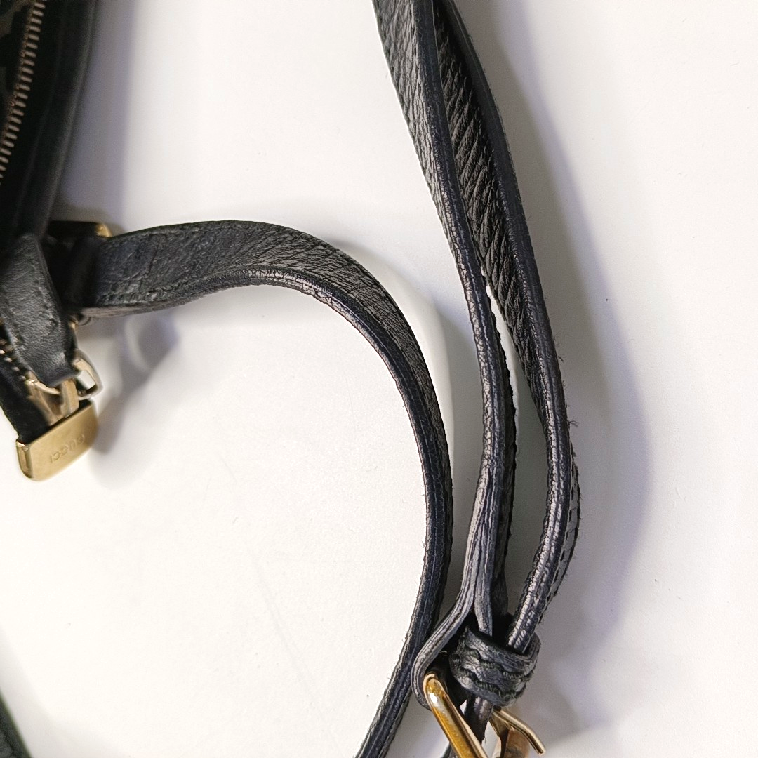 GUCCI Black Coated Canvas Monogrammed Single Shoulder Bag Sling Golden hardware-(SKU)-947676708