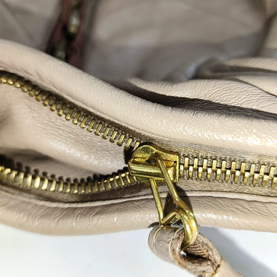 LANVIN Grey Leather Quilted Single Shoulder Bag Gold Brown Hardware-(SKU)-14232379