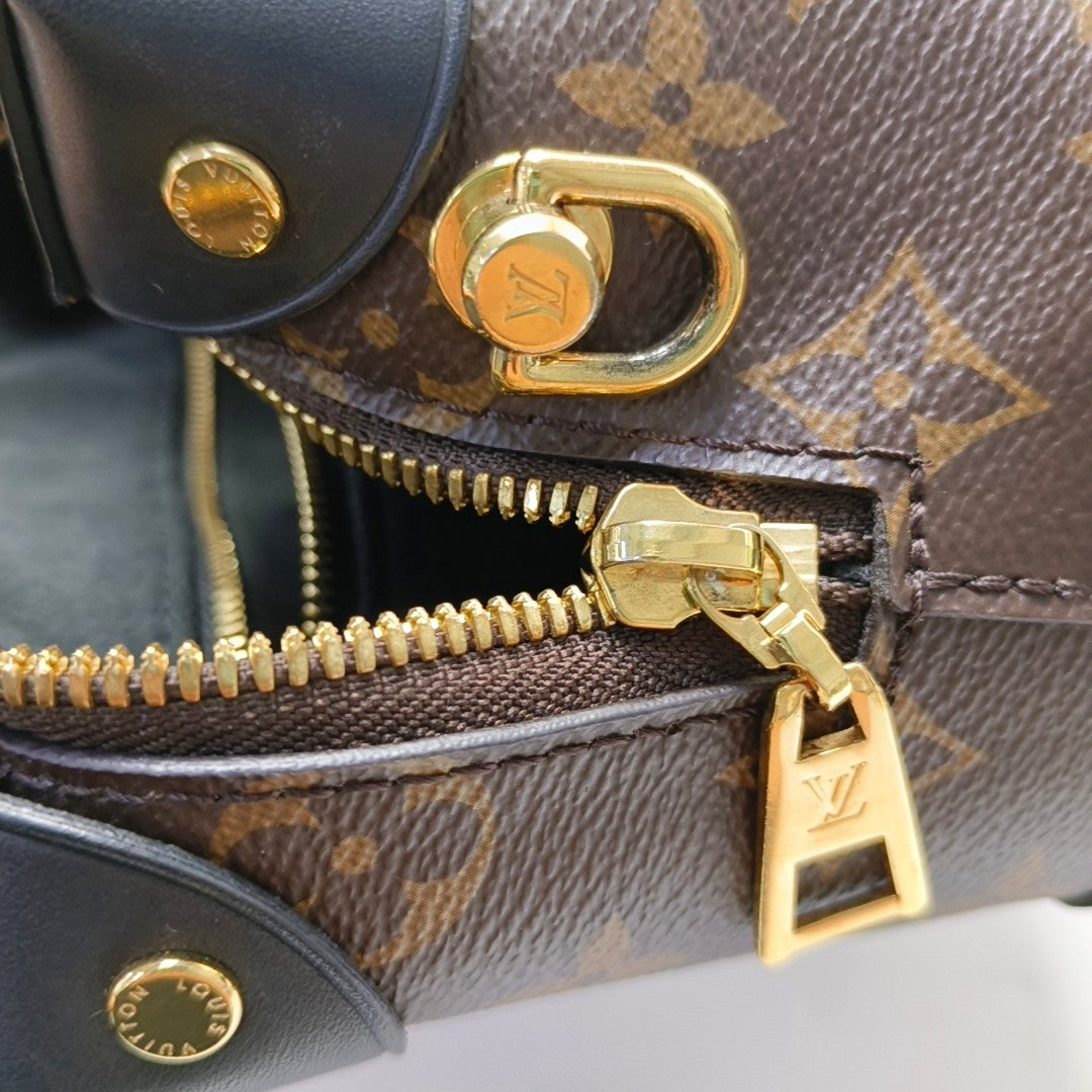 LOUIS VUITTON PETITE MALLE Brown Coated Canvas Monogram Crossbody Shoulder Bag Tote Bag Single Shoulder Bag Golden Hardware 2 Removable Shoulder Straps-(SKU)-949596506