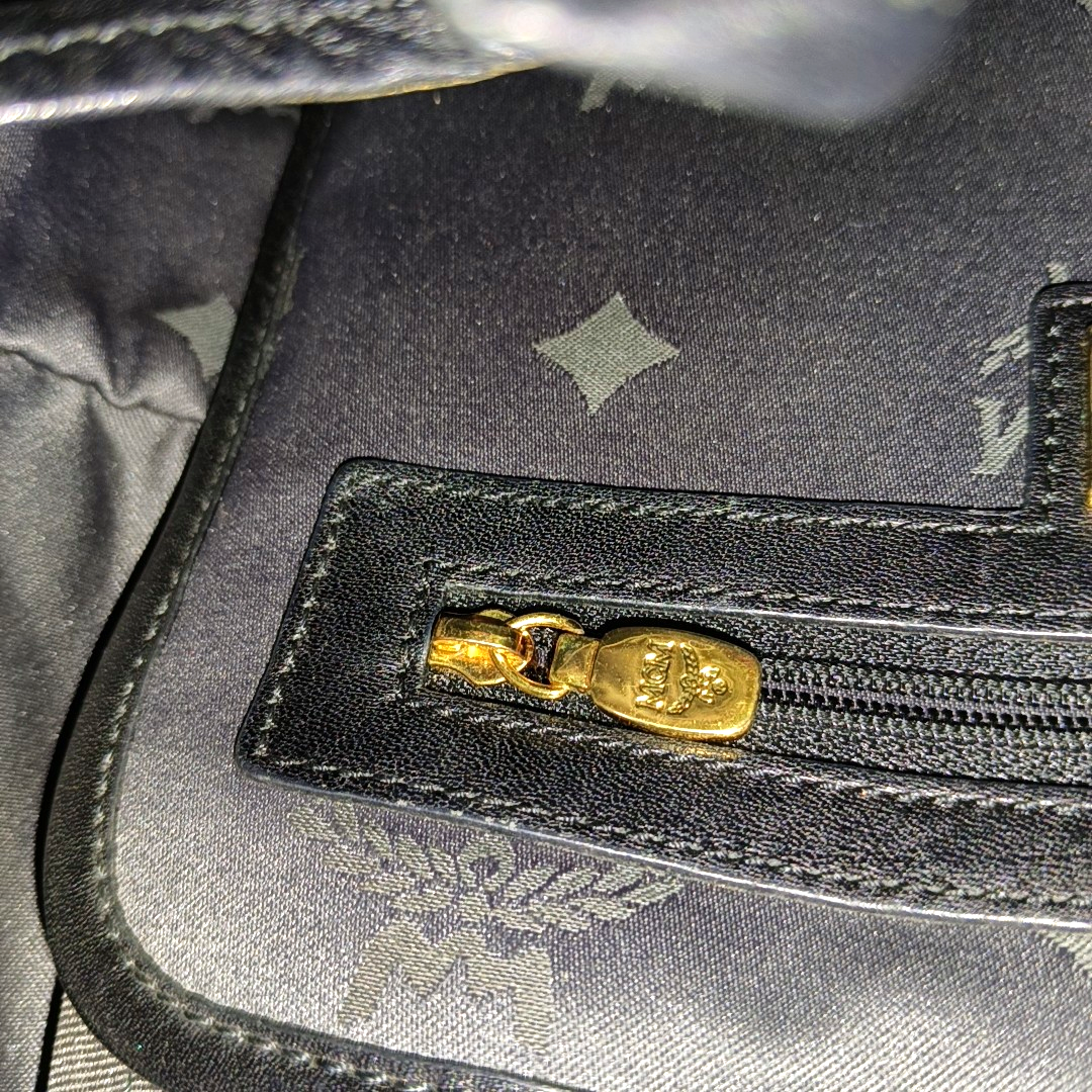 MCM STARK Small size Black Coated Canvas Monogram Studs Backpack Golden hardware-(SKU)-942517154